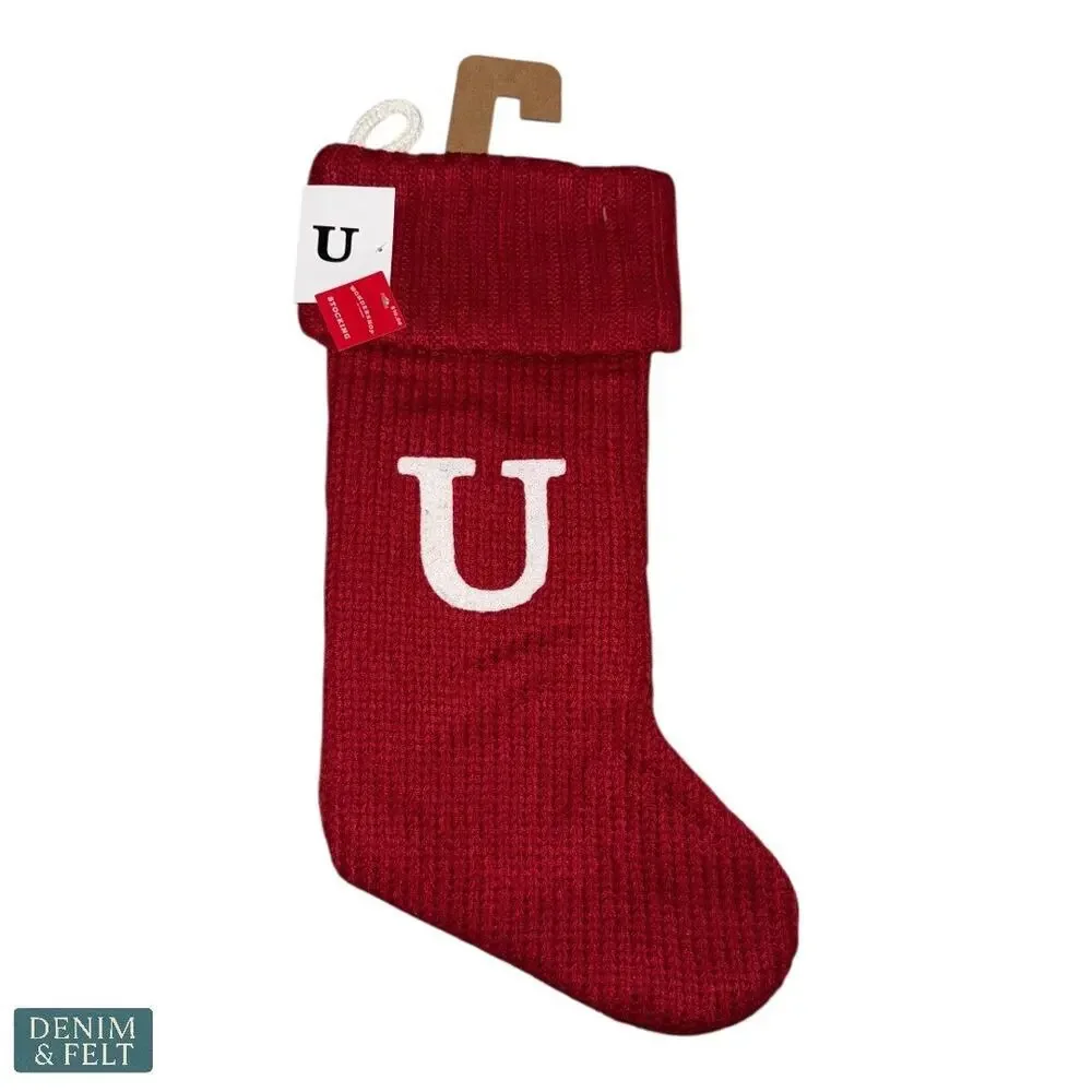 NEW Wondershop Red Knit Monogram Christmas‎ Stocking Letter U Holiday Decor